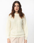 Rareism Women's Schitt Off White Acrylic High Neck Plain Relaxed Fit Sweater