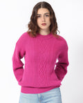 Rareism Women's Schitt Flouroscent Pink Acrylic High Neck Plain Relaxed Fit Sweater