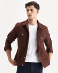 Rare Rabbit Men's Scut Brown Cotton Blend Fabric Collared Neck Relaxed Fit Plain Jacket