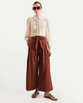 Rareism Women's Sebern Brown Cotton Blend Plain Ankle Length Flared Trouser