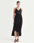 Rareism Women's Semolina Black Shoulder Strap Plain Shoulder Strap Maxi Fit And Flare Dress