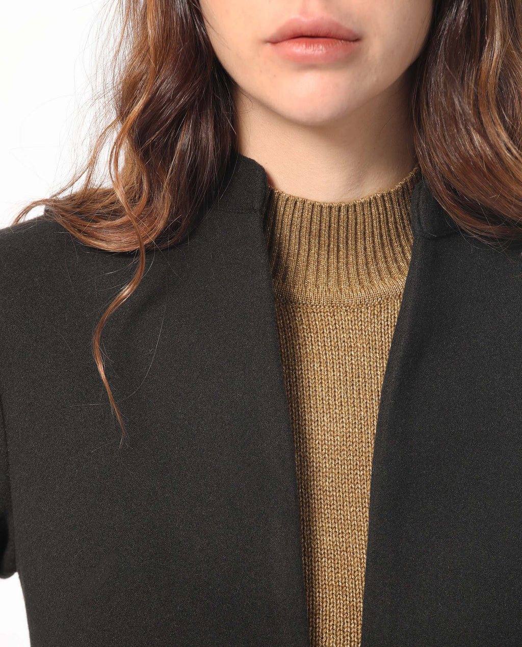 Rareism Women's Sera Black Polyester High Neck Plain Knee Length Regular Fit Jacket
