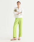 Rareism Women's Serbay-B Green Polyester Plain Ankle Length Straight Fit Trouser
