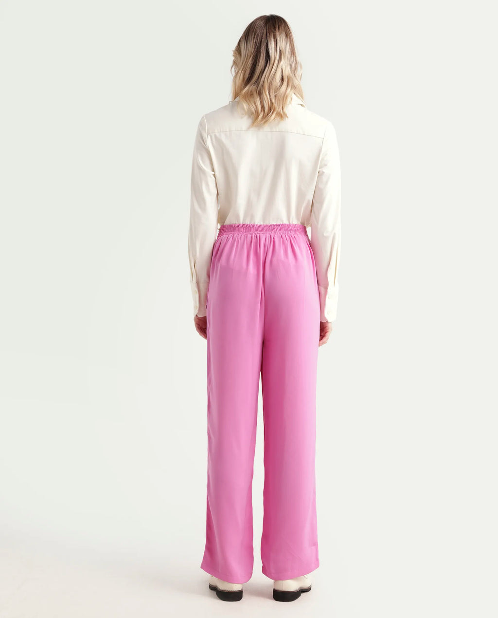 Rareism Women's Serbay-B Pink Polyester Plain Ankle Length Straight Fit Trouser