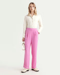 Rareism Women's Serbay-B Pink Polyester Plain Ankle Length Straight Fit Trouser