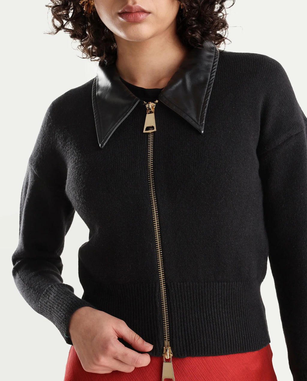 Rareism Women's Serpen Black High Neck Plain Relaxed Fit Jacket