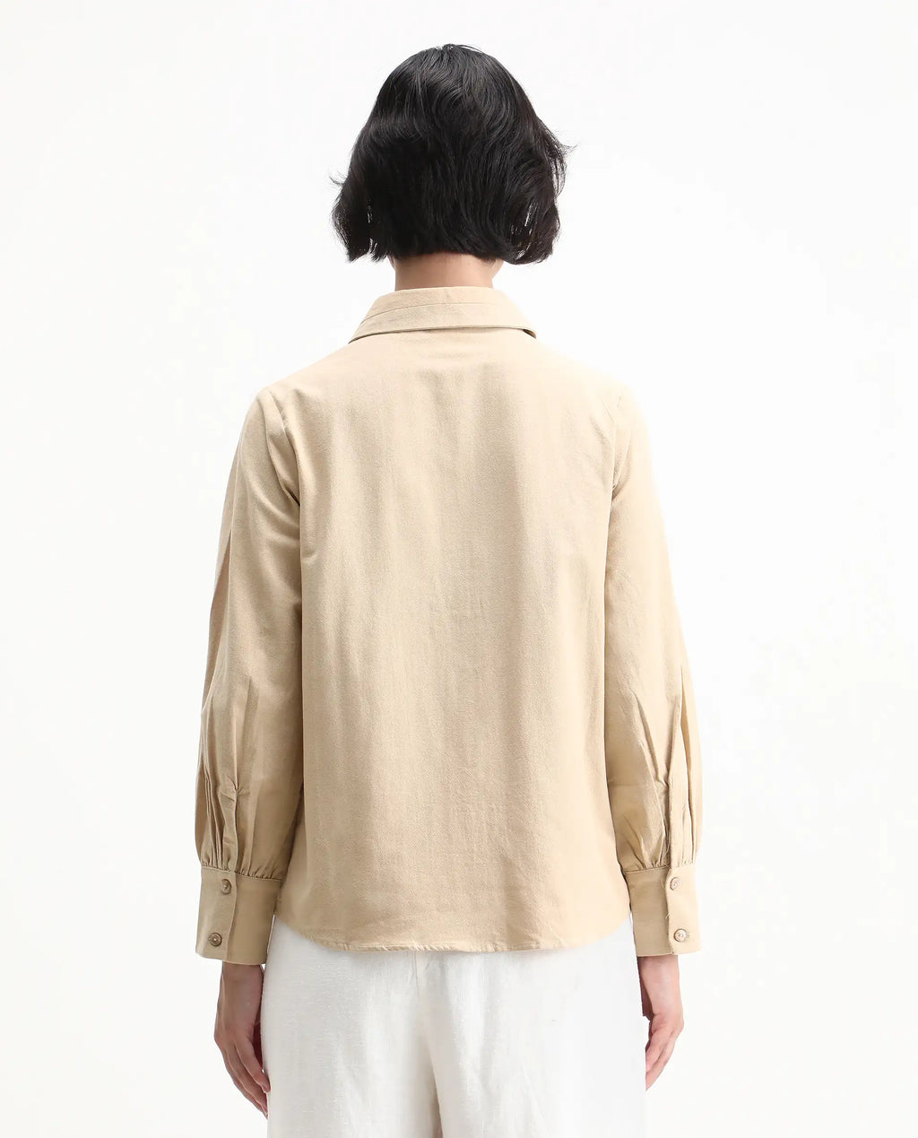 Rareism Women's Severo Beige Cotton Spread Collar Plain Cuffed Sleeve Regular Fit Shirt