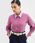 Rareism Women's Severo Pink Cotton Drop Collar Plain Cuffed Sleeve Regular Fit Shirt