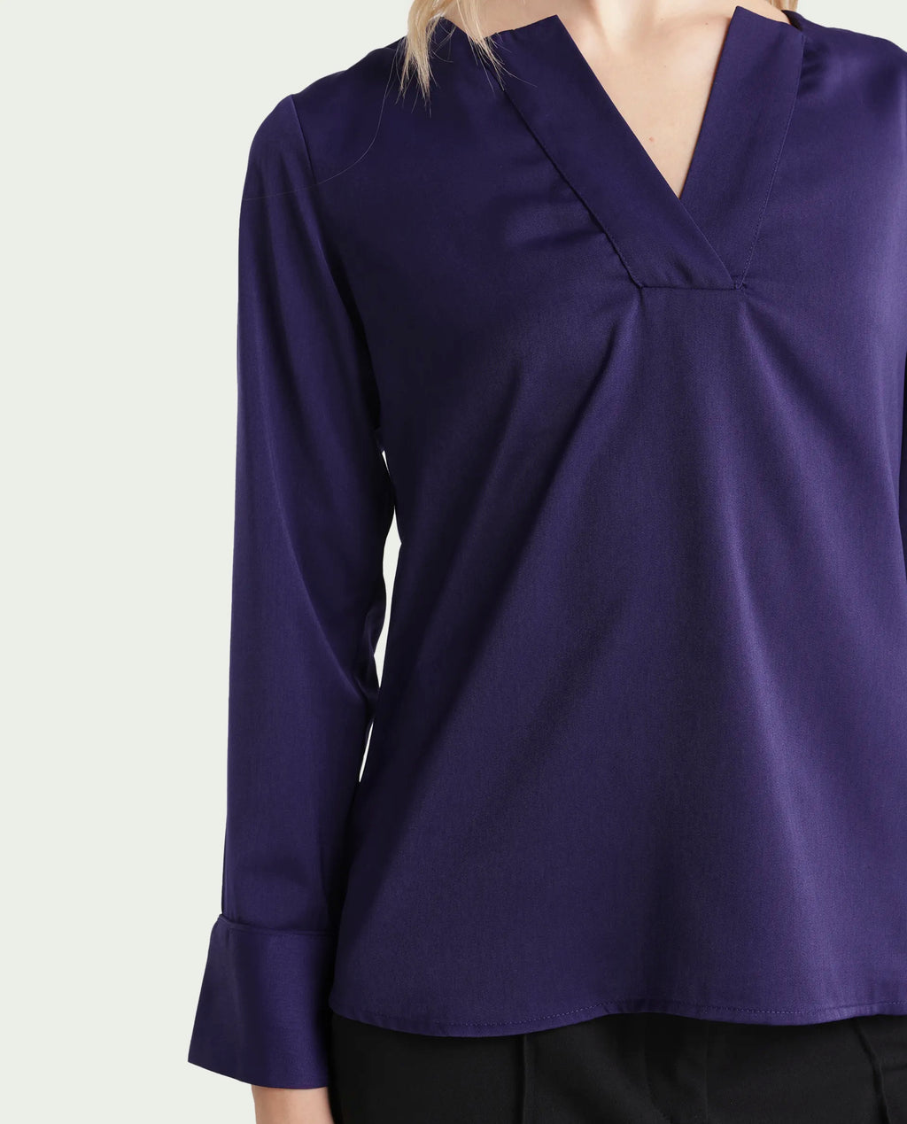 Rareism Women's Shami Navy Polyester V-Neck Plain Cuffed Sleeve Regular Fit Top