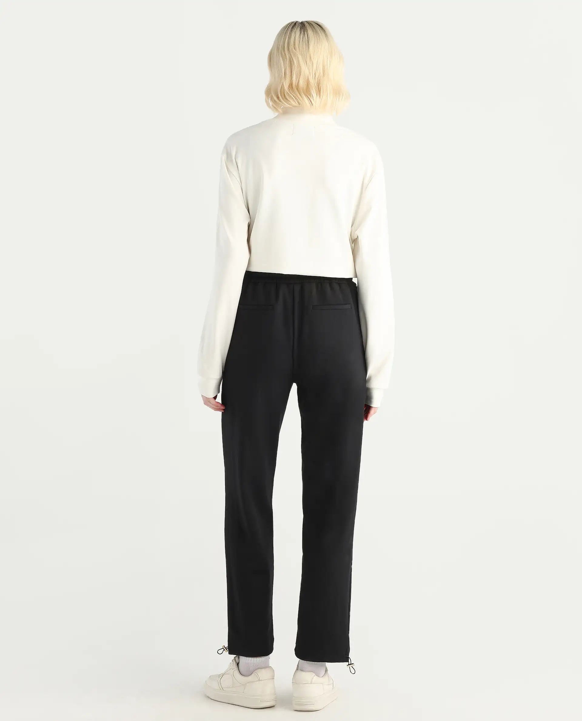 Rareism Women's Shane Black Modal Blend Straight Fit Track Pant