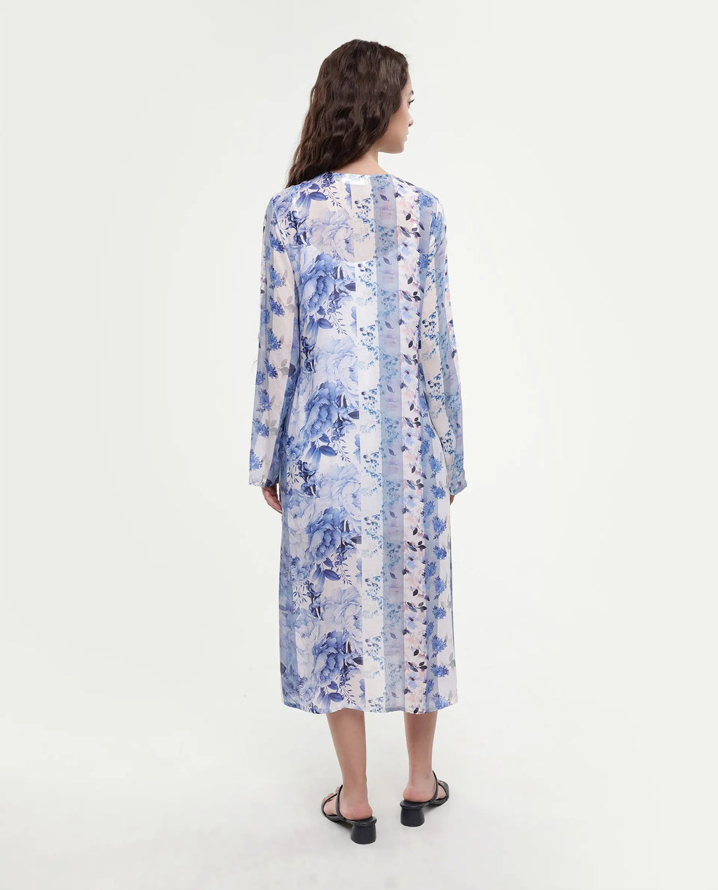Rareism Women's Shay Blue Modal Tie-Up Neck Floral Print Knee Length Relaxed Fit Shrug