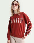 Rareism Women's Shelly Rust Polyester Blend Crew Neck Graphic Print Cuffed Sleeve Relaxed Fit Sweatshirt