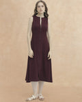 Rareism Women's Shoko Brown Polyester Crew Neck Plain Sleeveless Midi A-Line Dress