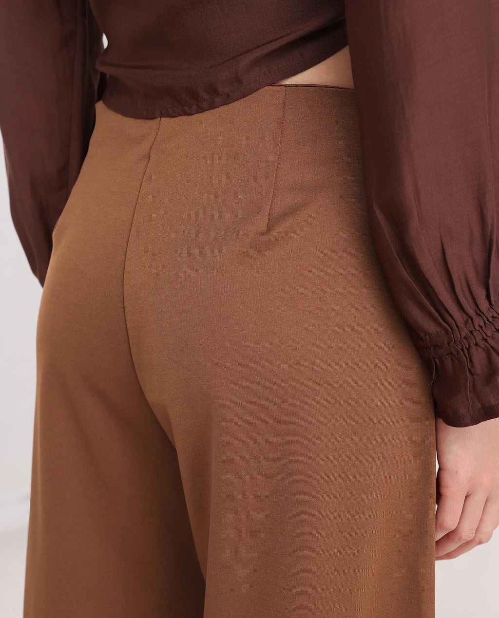 Rareism Women's Shoyo Dark Brown Polyester Plain Midi Flared Trouser