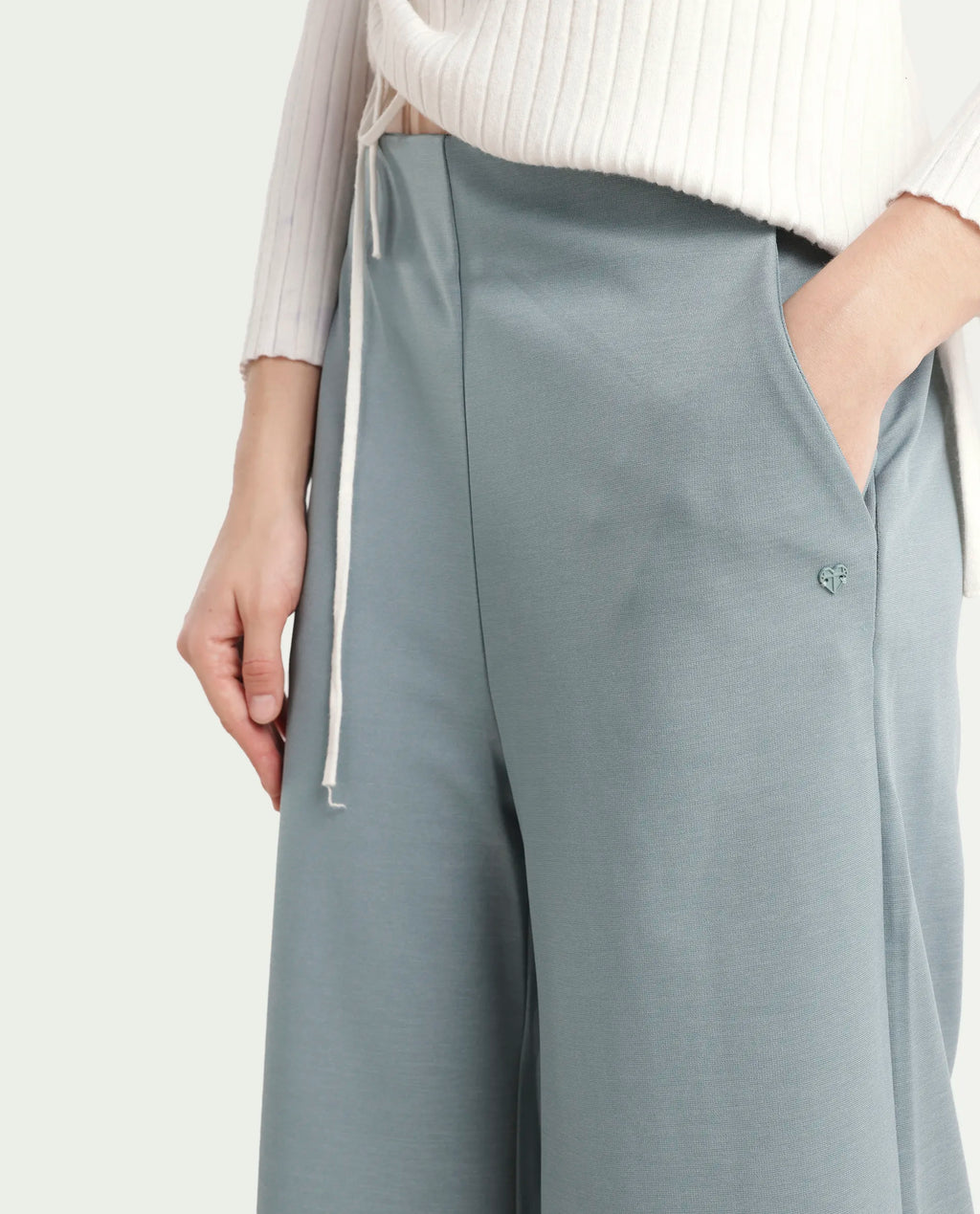 Rareism Women's Shoyo Light Green Polyester Plain Midi Flared Trouser