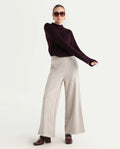 Rareism Women's Shoyon Beige Cotton Blend Plain Midi Wide Trouser