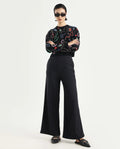 Rareism Women's Shoyon Black Cotton Blend Plain Midi Wide Trouser