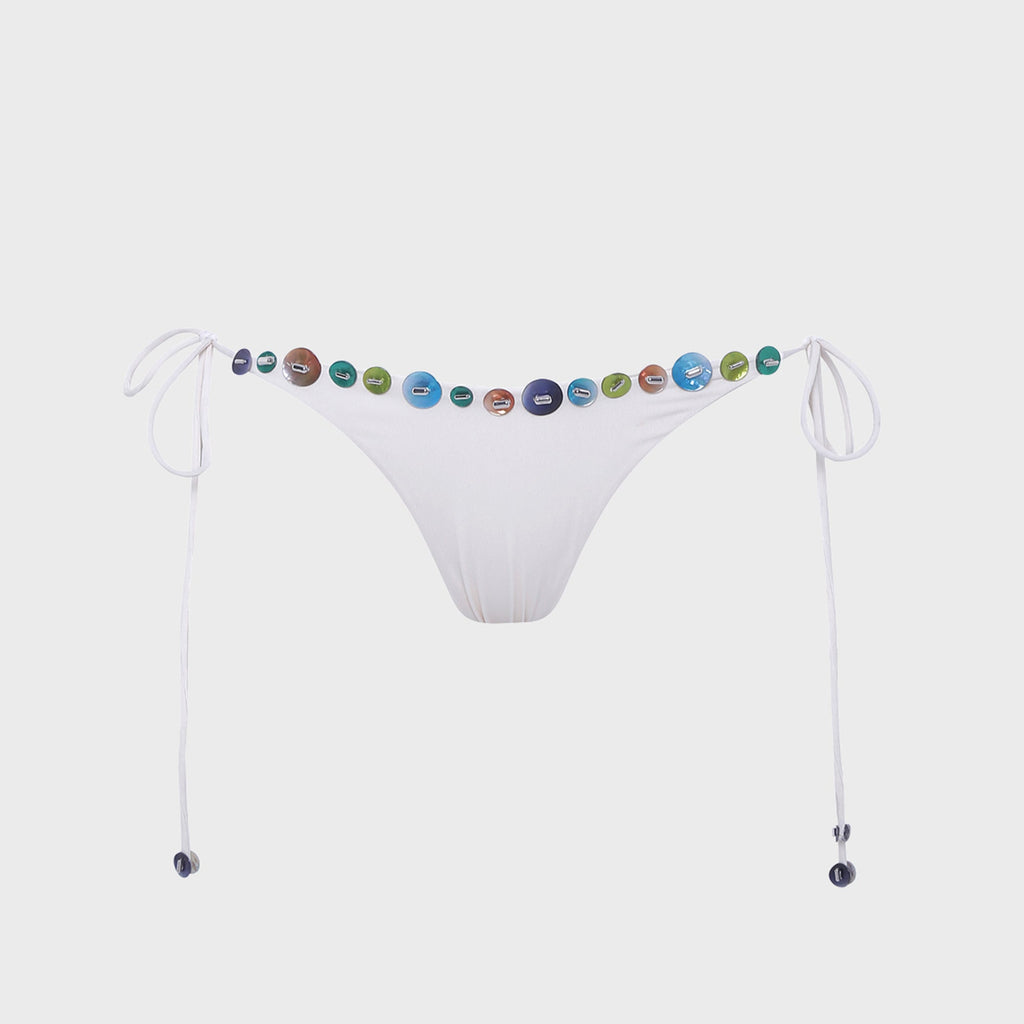 Siedres Rom Embellished Tie-Detailed Low-Rise Bikini Brief - Ecru