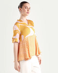 Rareism Women's Skimmia Mustard Modal V-Neck Abstract Print Regular Fit Top