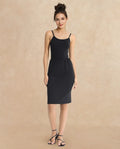 Rareism Women's Slippyaa Black Shoulder Strap Plain Shoulder Strap Knee Length Straight Fit Inner Wear