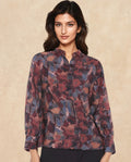 Rareism Women's Snery Dark Multi Polyester Spread Collar Floral Print Cuffed Sleeve Regular Fit Top