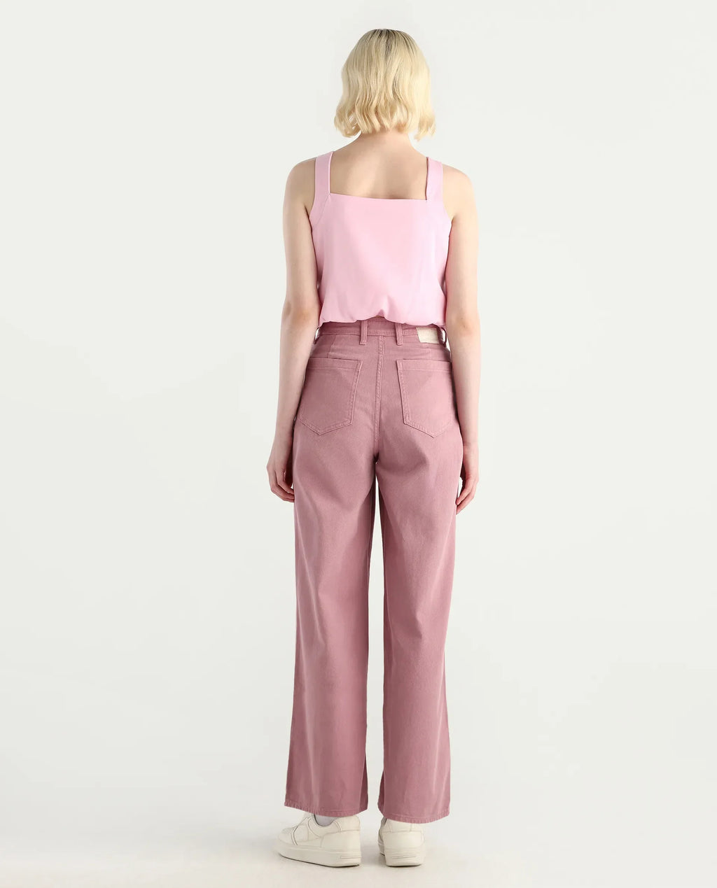 Rareism Women's Somnim Dusky Pink Cotton Plain Ankle Length Wide Trouser