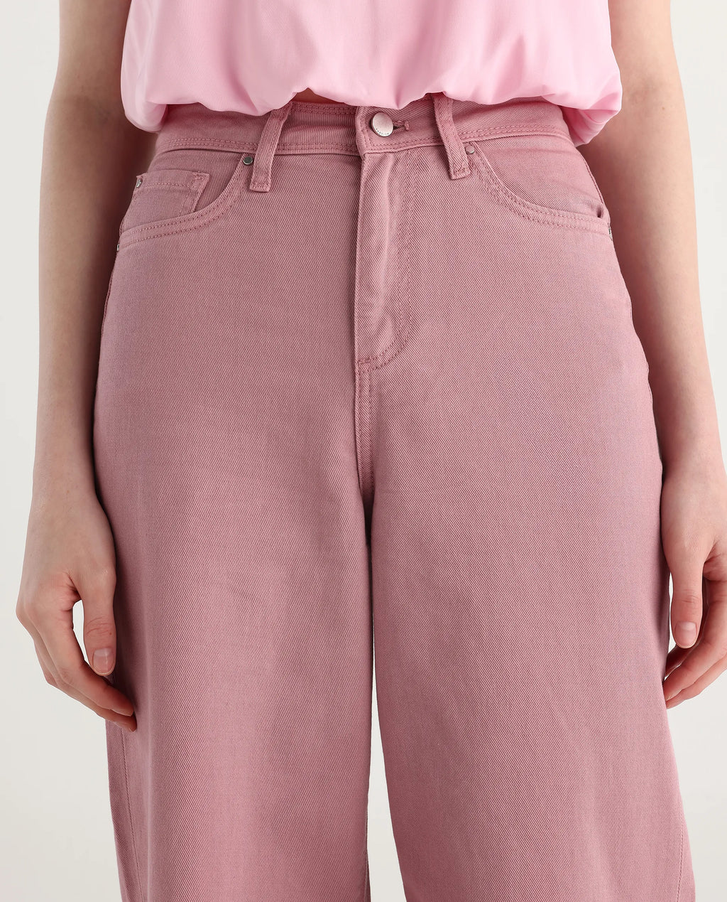 Rareism Women's Somnim Dusky Pink Cotton Plain Ankle Length Wide Trouser