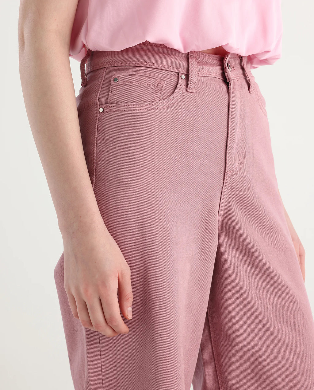 Rareism Women's Somnim Dusky Pink Cotton Plain Ankle Length Wide Trouser