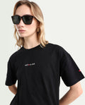 Rareism Women's Sompri Black Cotton Crew Neck Graphic Print Boxy Fit T-Shirt