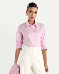 Rareism Women's Somrang Pink Cotton Spread Collar Plain Cuffed Sleeve Regular Fit Shirt