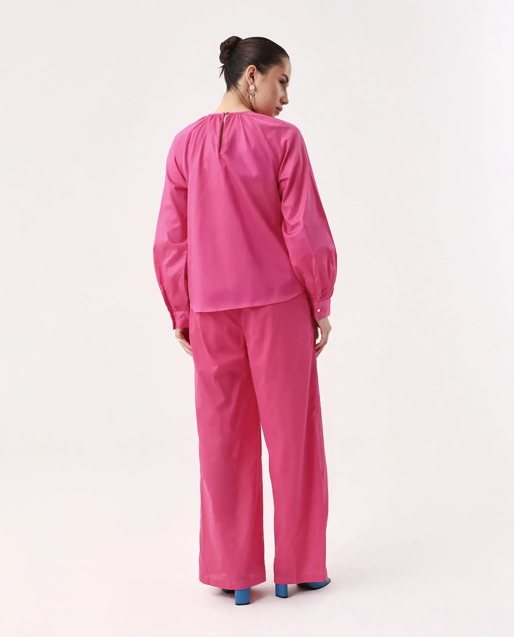 Rareism Women's Somhur B Pink Viscose Blend Plain Ankle Length Straight Fit Trouser