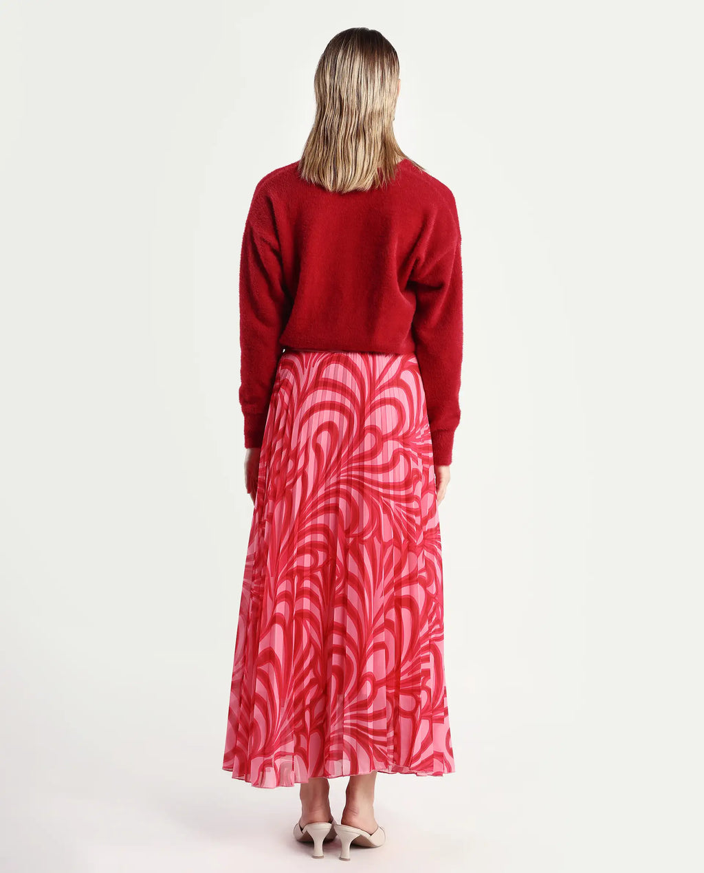 Rareism Women's Somsiri Pink Polyester Abstract Print Maxi Flared Skirt