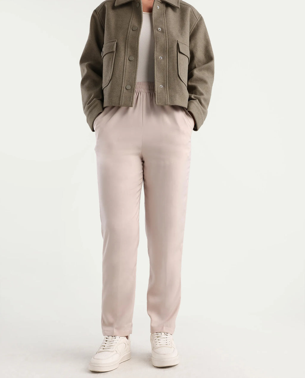 Rareism Women's Somuth Beige Polyester Plain Ankle Length Straight Fit Trouser