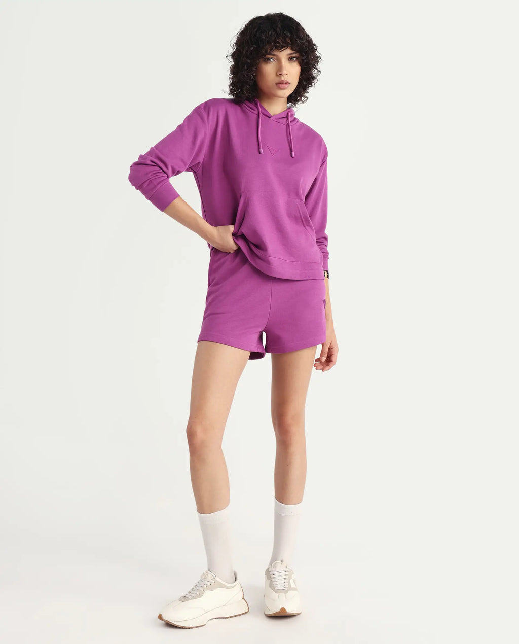 Rareism Women's Spence-1 Purple Polyester Blend Plain Mini Regular Fit Shorts