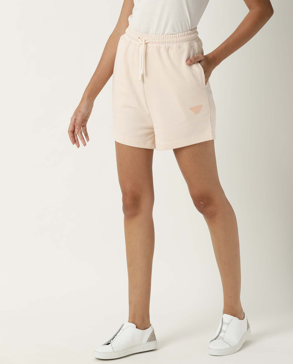 Rareism Women's Spence Beige Polyester Blend Plain Mini Regular Fit Shorts