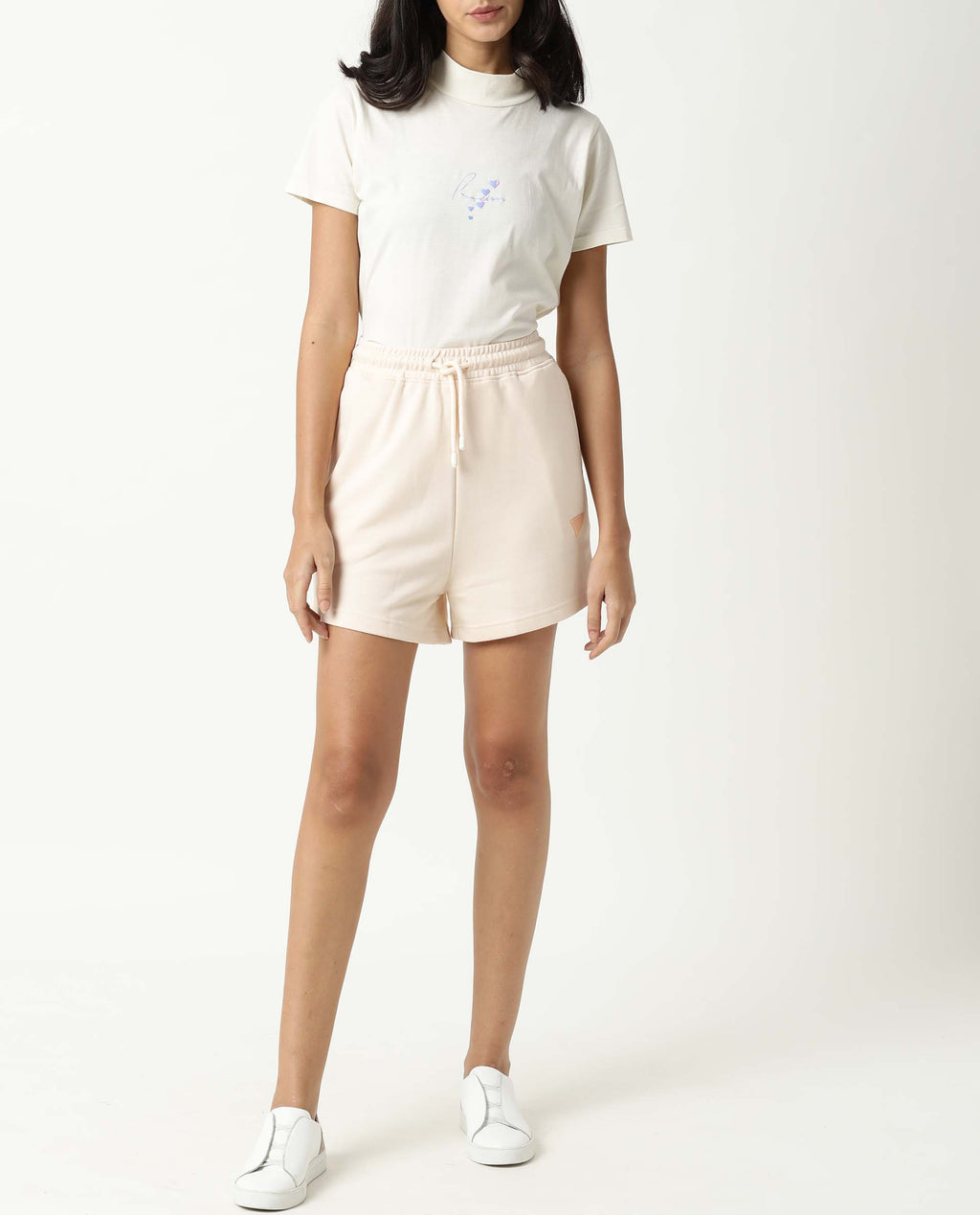 Rareism Women's Spence Beige Polyester Blend Plain Mini Regular Fit Shorts