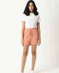 Rareism Women's Spence Orange Polyester Blend Plain Mini Regular Fit Shorts