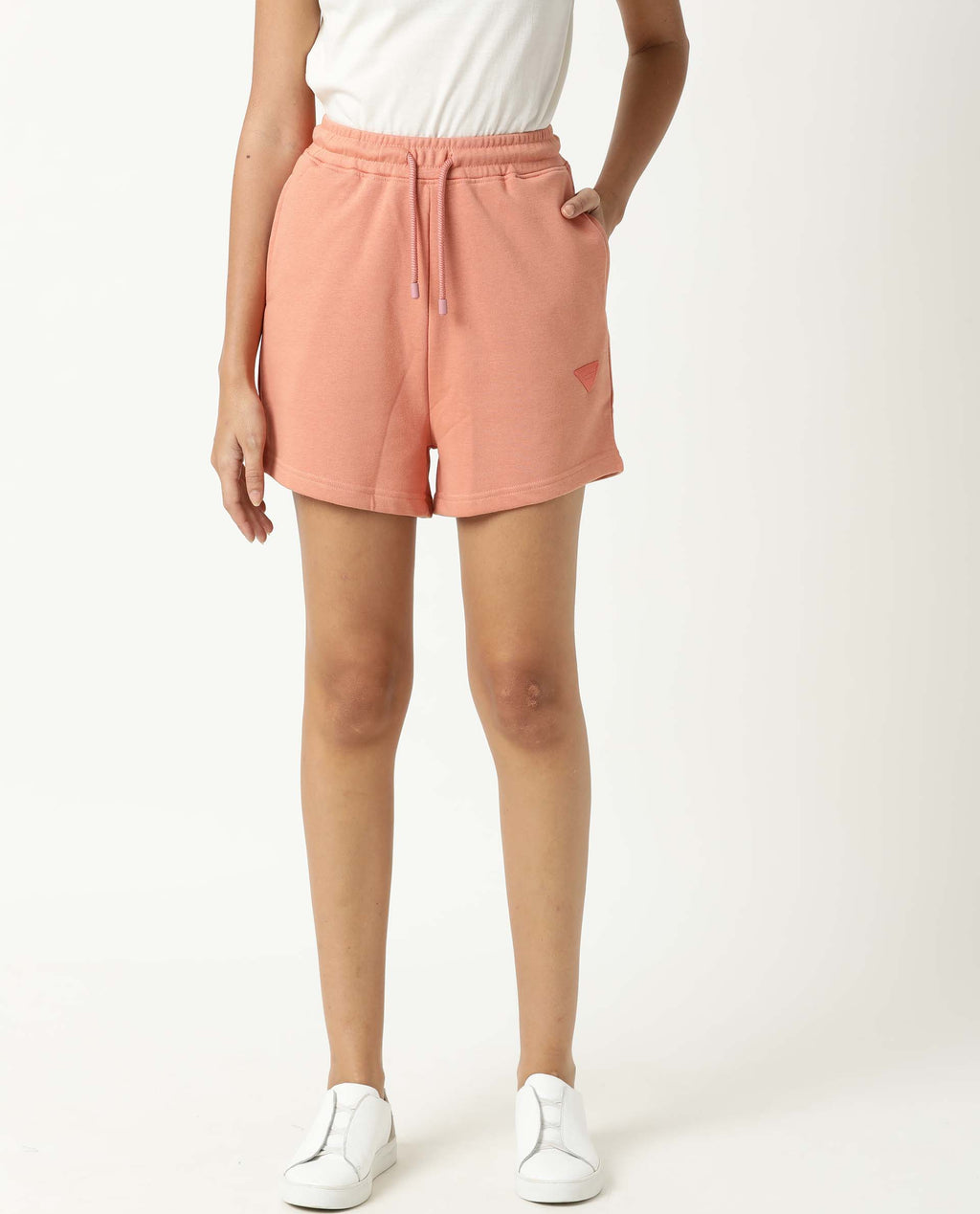 Rareism Women's Spence Orange Polyester Blend Plain Mini Regular Fit Shorts