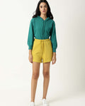 Rareism Women's Spence Yellow Polyester Blend Plain Mini Regular Fit Shorts