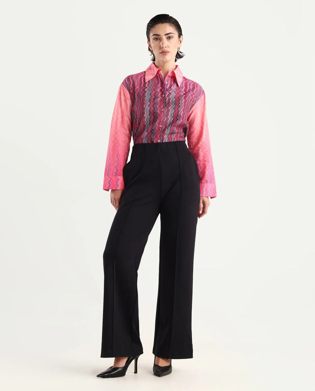 Rareism Women's Spezia Multi Cotton Drop Collar Abstract Print Cuffed Sleeve Regular Fit Shirt
