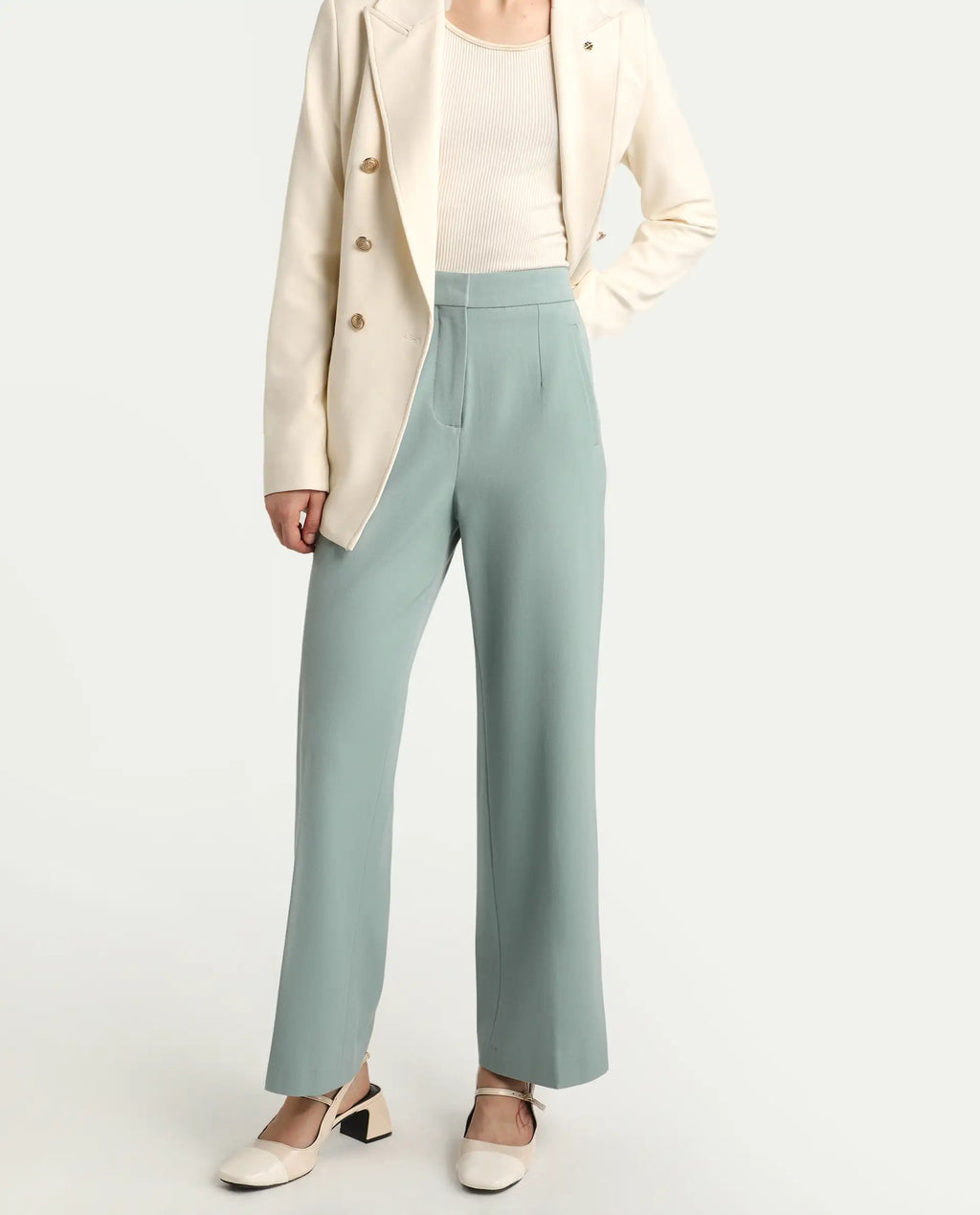 Rareism Women's Srait Aqua Polyester blend Straight Fit Travel Trouser
