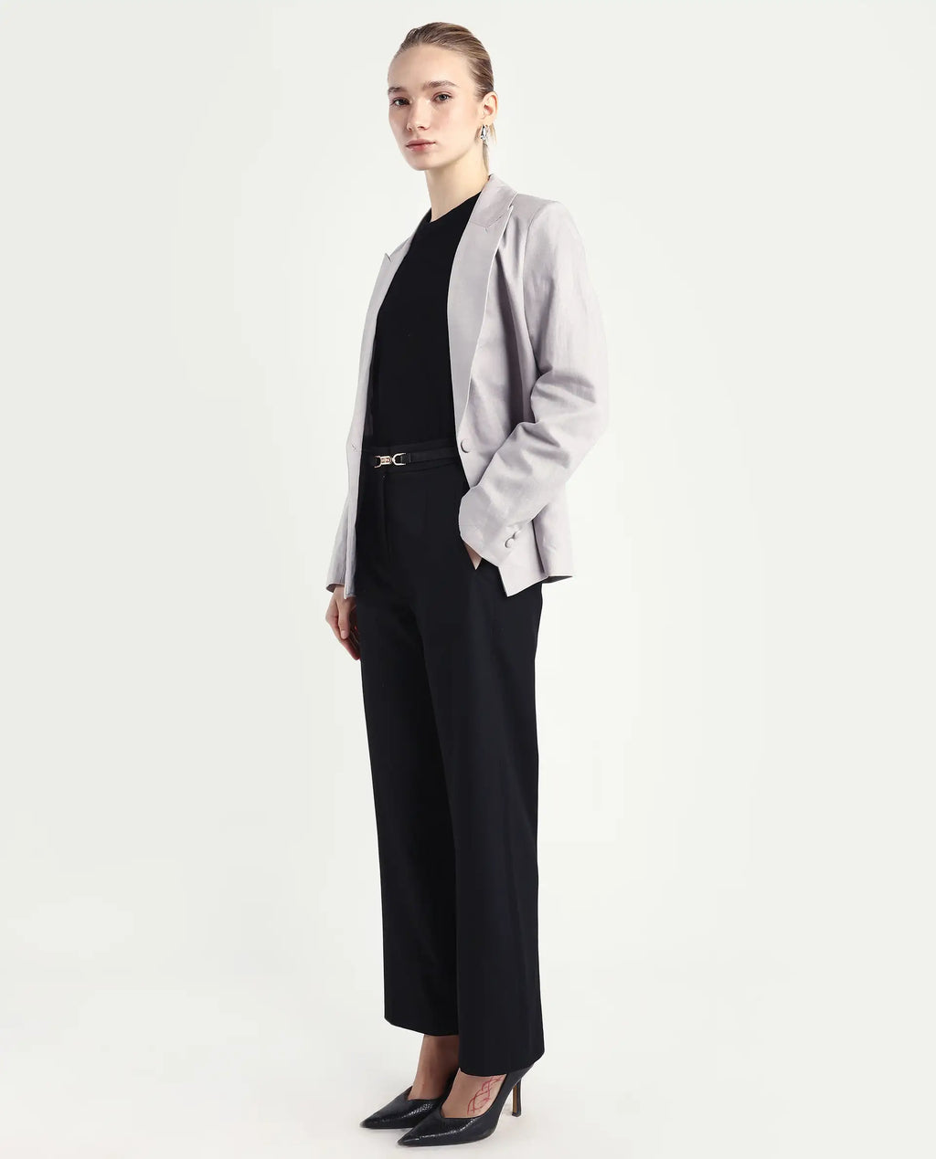 Rareism Women's Srait Black Polyester Blend Straight Fit Travel Trouser