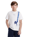 Rare Ones Kids Strok White Cotton Blend Short Sleeve Crew Neck Print T-Shirt