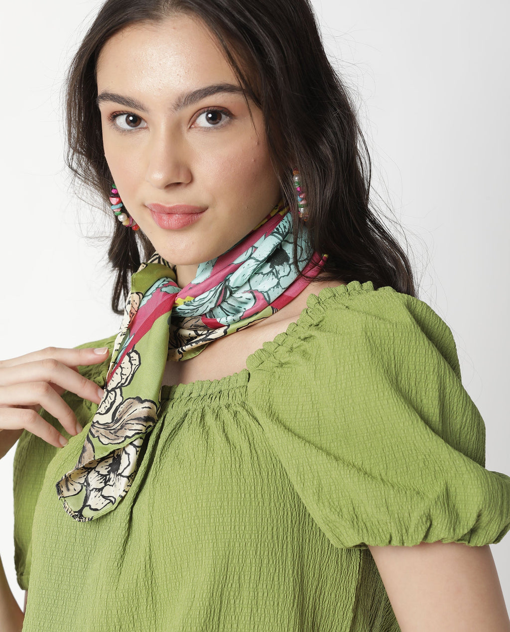 Rareism Women's Swag Green Cotton Blend Square Neck Plain Tailored Top