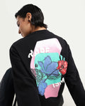 Rareism Women's Swoze Black Cotton Blend Crew Neck Graphic Print Relaxed Fit Sweatshirt