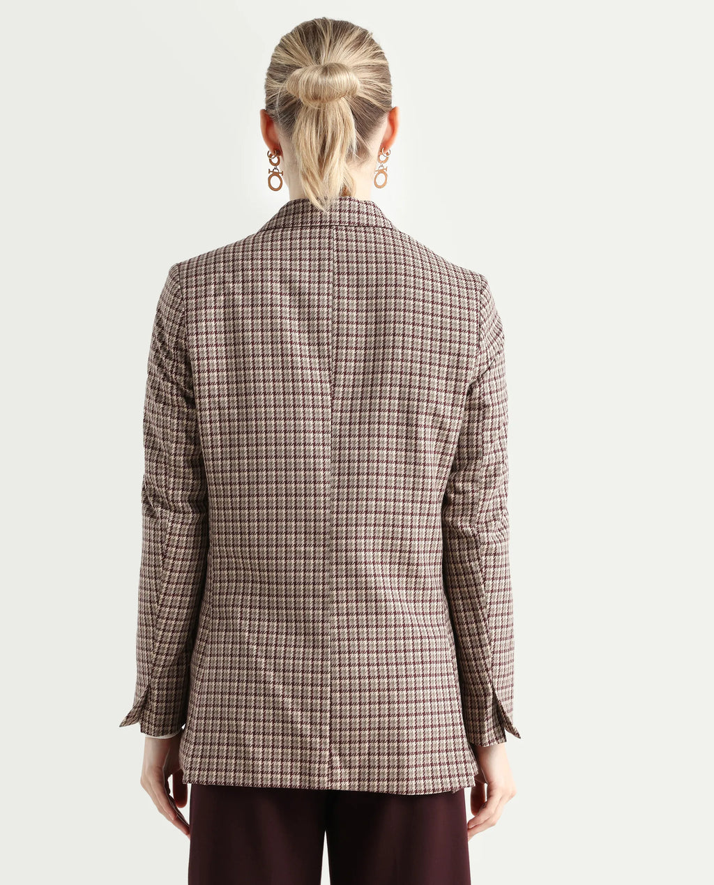 Rareism Women's Tanbi Brown Polyester Lapel Neck Jacquard Regular Fit Blazer