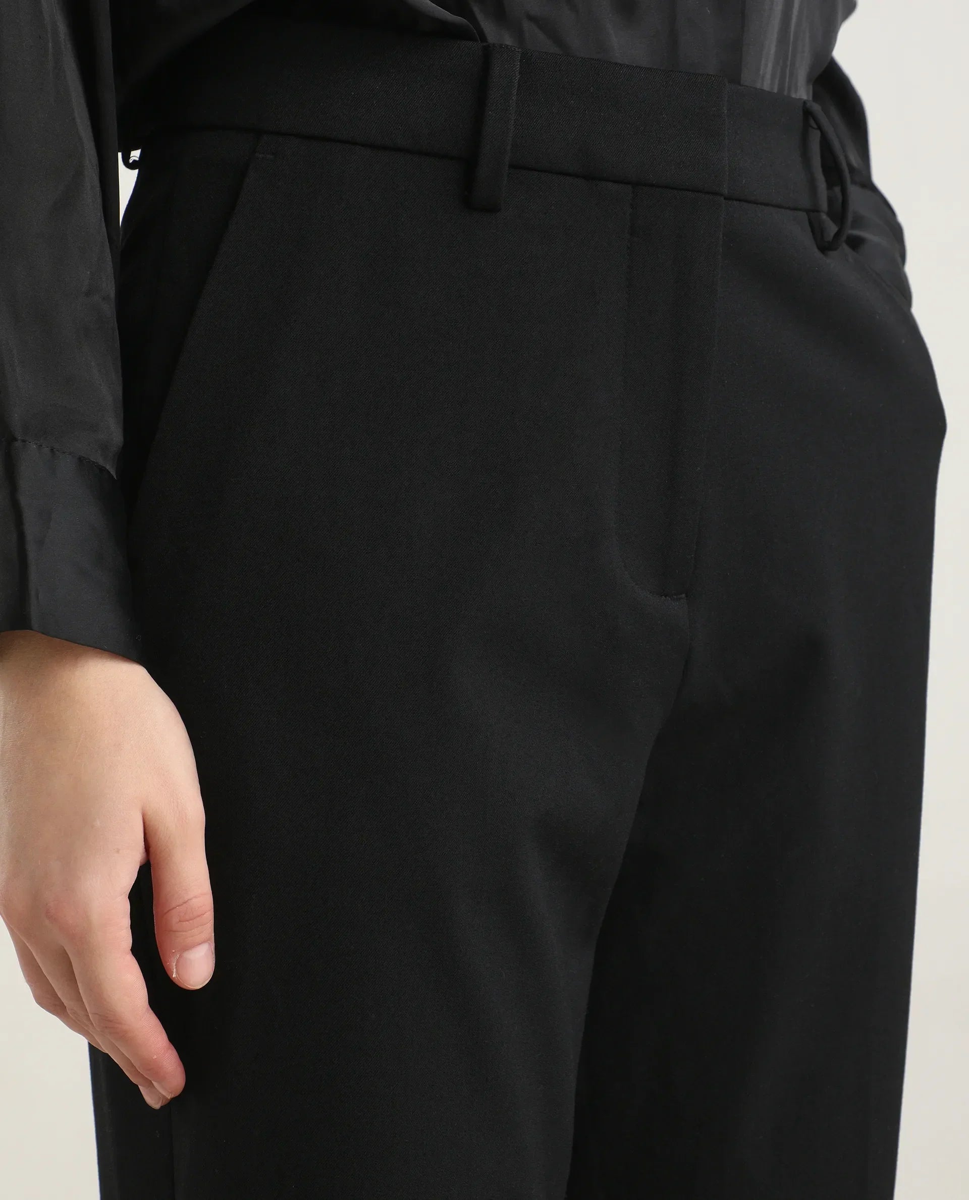 Rareism Women's Taper Black Polyester Blend Tapered Ankle Length Plain Travel Trouser