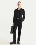 Rareism Women's Taper Black Polyester Blend Tapered Ankle Length Plain Travel Trouser