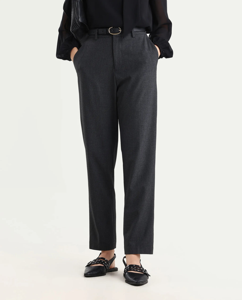 Rareism Women's Taper Grey Polyester Blend Tapered Plain Travel Trouser