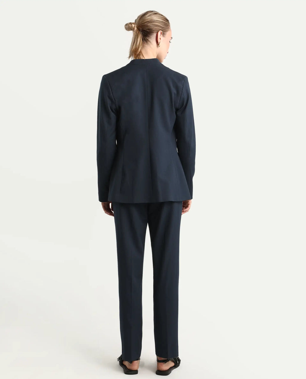 Rareism Women's Taper Navy Polyester Blend Tapered Ankle Length Plain Travel Trouser